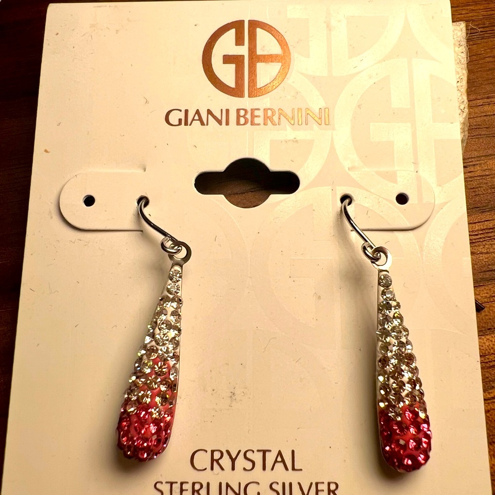 NWT Giani Bernini Crystal Sterling Silver Drop Earrings Pink White Silver Flashy